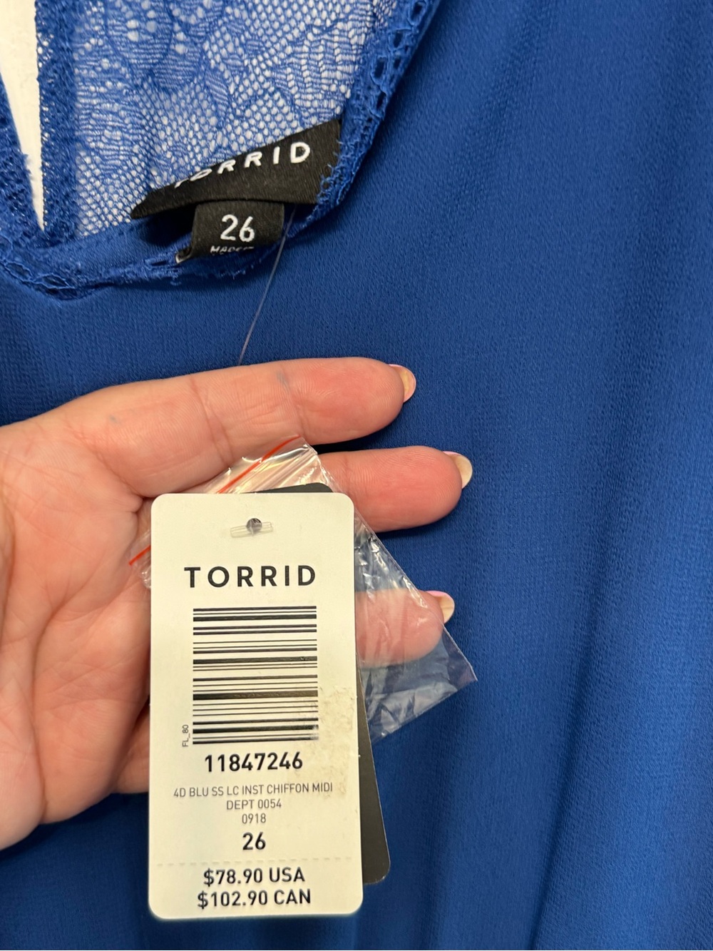 Torrid Blue Lace Yoke Chiffon Midi Dress - Picture 2 of 8